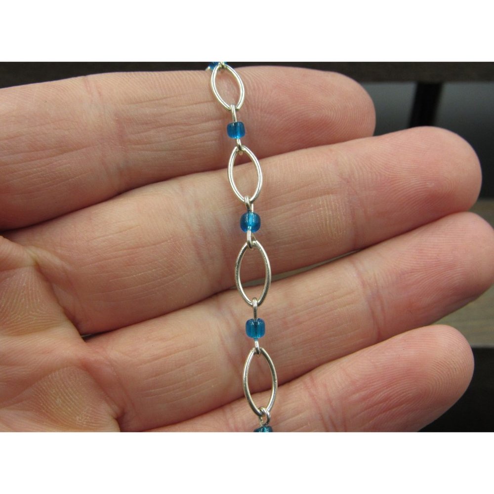 10" Sterling Silver Blue Beaded Chain Ankle Bracelet Vintage Elegant Beautiful - Picture 2 of 5